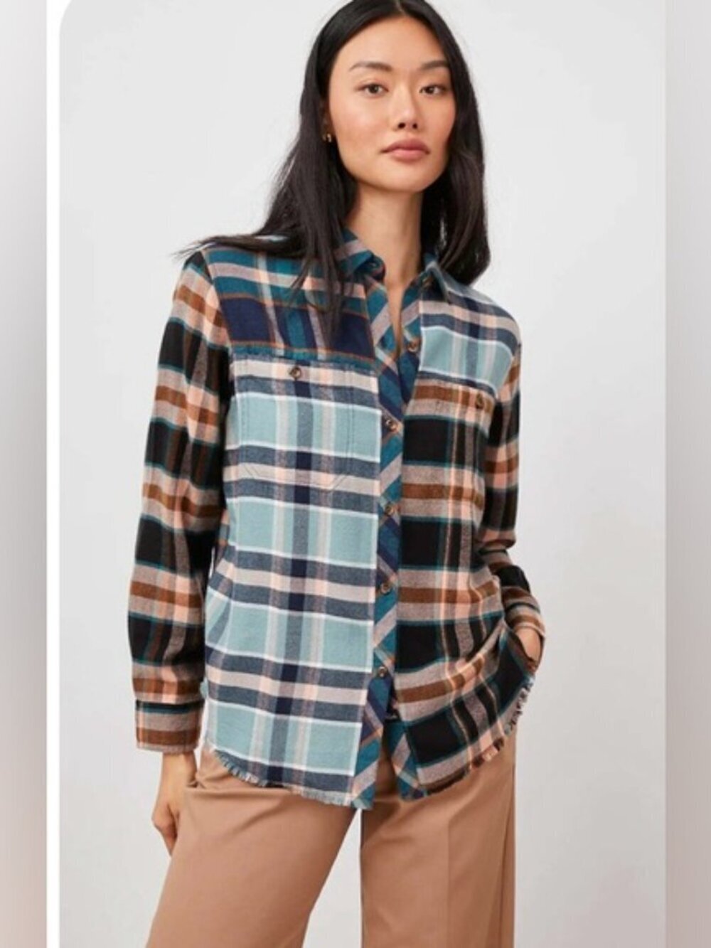 Rails Brando Heathrow Mixed Plaid Flannel Colorblock Comfy Cozy Lagenlook S